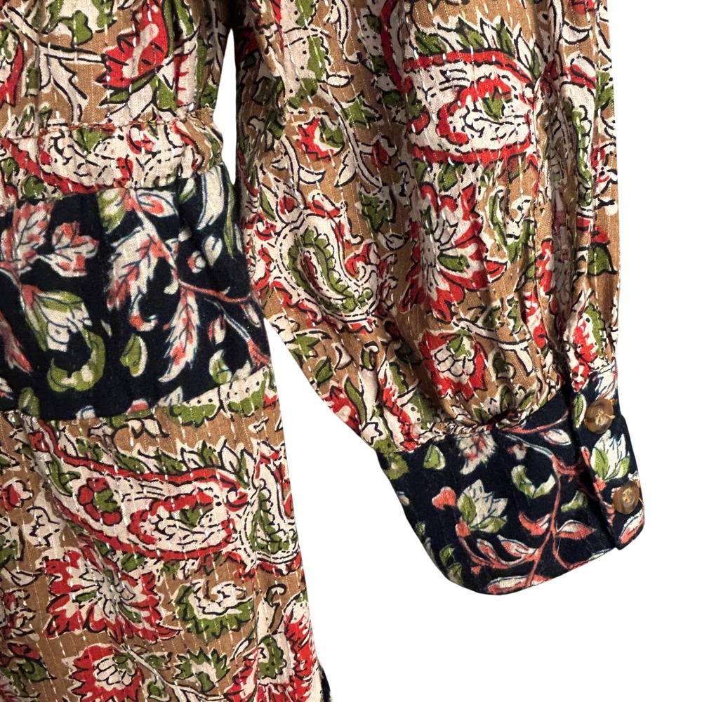 Zara Jumpsuit Medium Kantha India Cottage Floral Block Print Blogger Fav - Picture 9 of 16